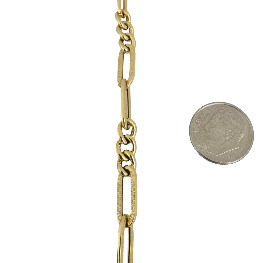 18k Yellow Gold 5.3g Hollow Light Greek Key Design Fancy Link Bracelet 7.5"