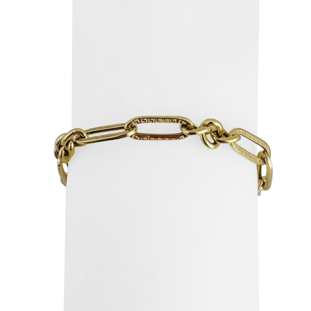 18k Yellow Gold 5.3g Hollow Light Greek Key Design Fancy Link Bracelet 7.5"