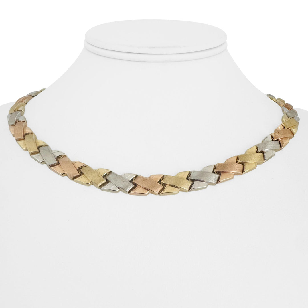 14k Yellow White and Rose Gold 22.5g Fancy X Link Chain Necklace Turkey 17"