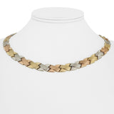 14k Yellow White and Rose Gold 22.5g Fancy X Link Chain Necklace Turkey 17"