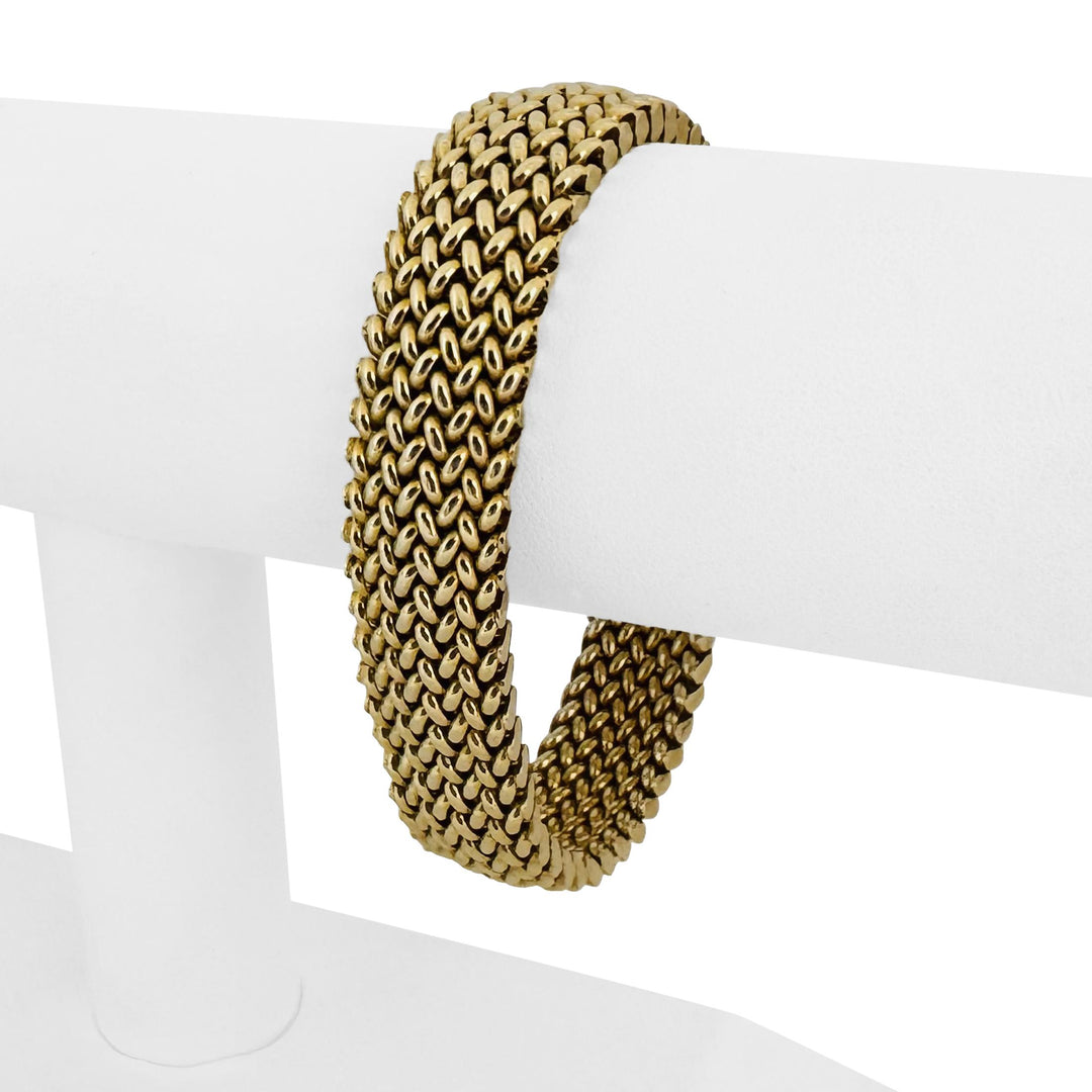 14k Yellow Gold 29g Vintage Thick Wide 15mm Mesh Link Bracelet Italy 7.5"