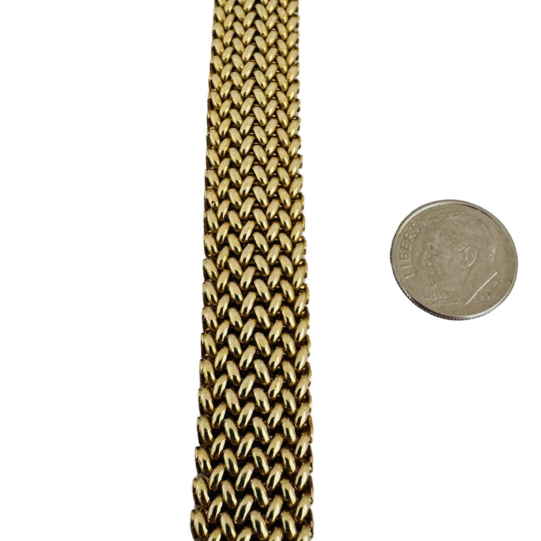 14k Yellow Gold 29g Vintage Thick Wide 15mm Mesh Link Bracelet Italy 7.5"