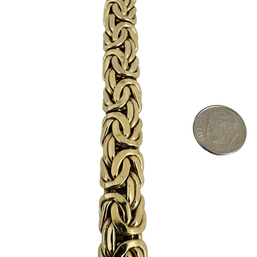 14k Yellow Gold 32g Heavy Thick 13.5mm Byzantine Link Bracelet Italy 7.5"