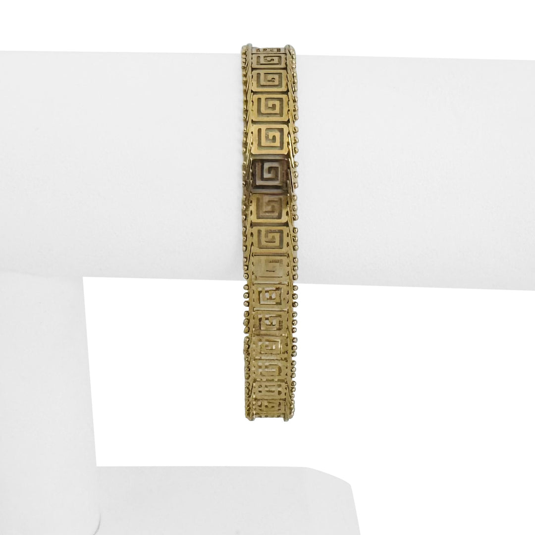 14k Yellow Gold 9.5g Vintage Ladies 9mm Beaded Greek Key Link Bracelet 7"
