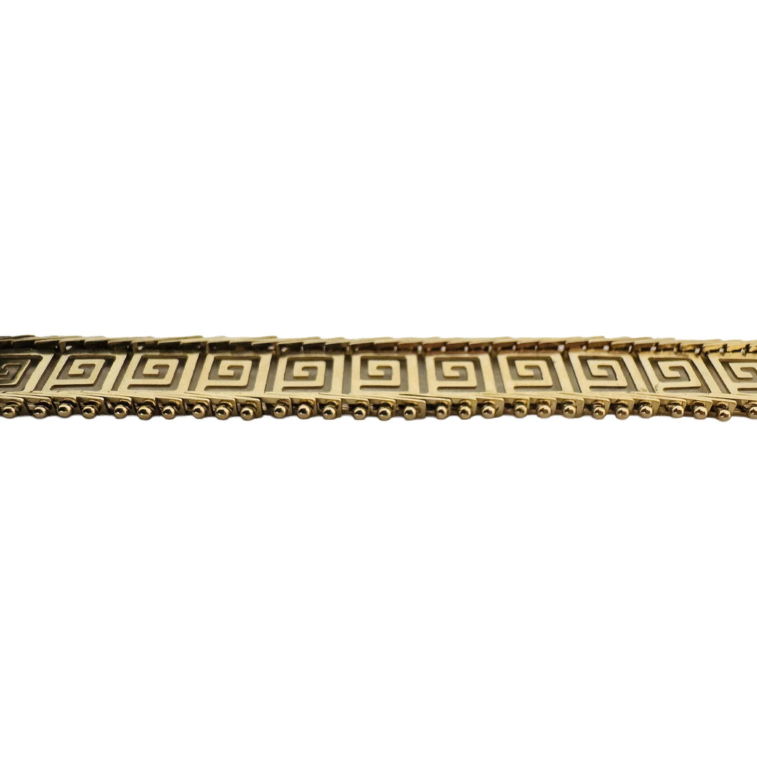 14k Yellow Gold 9.5g Vintage Ladies 9mm Beaded Greek Key Link Bracelet 7"