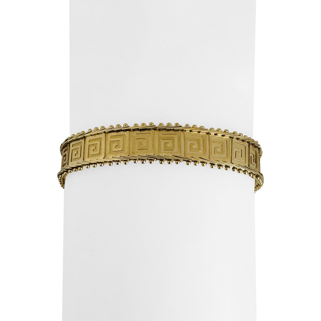 14k Yellow Gold 9.5g Vintage Ladies 9mm Beaded Greek Key Link Bracelet 7"