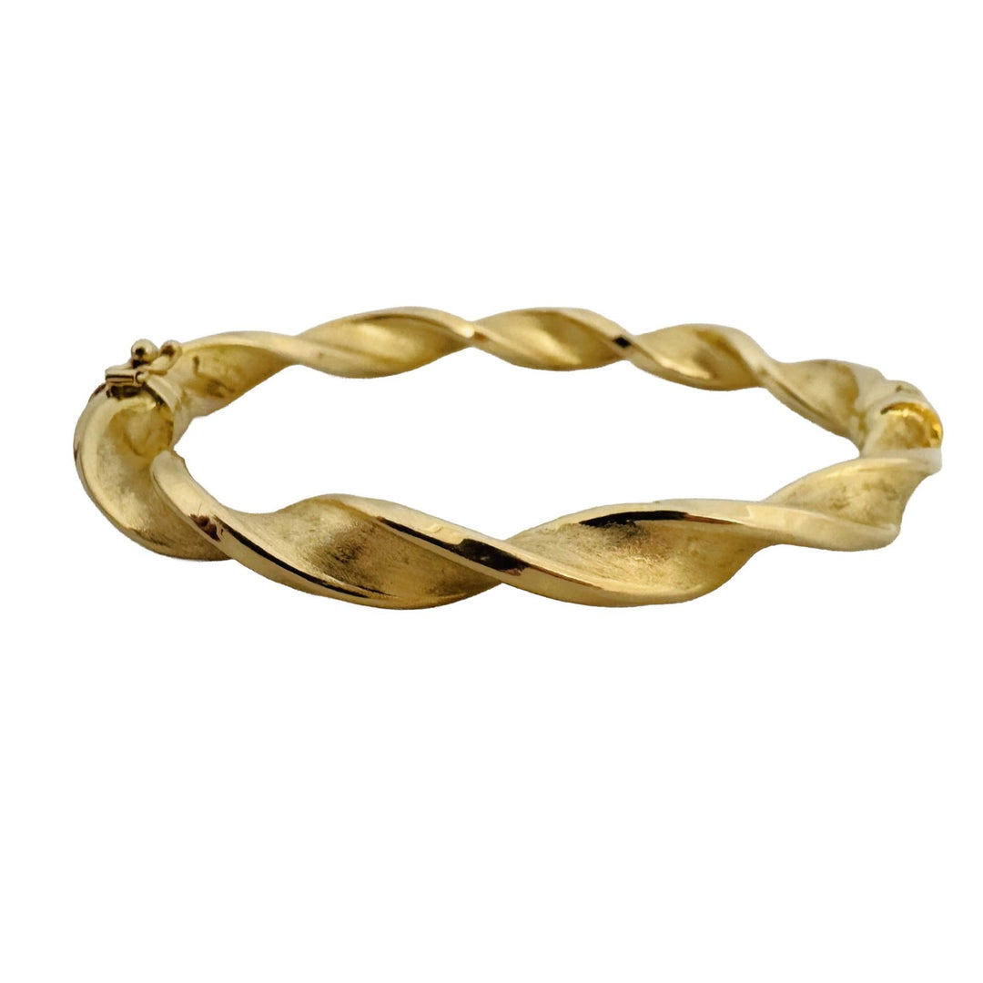 14k Yellow Gold 9.9g Hollow Vintage 7mm Twisted Spiral Bangle Bracelet Italy 7"