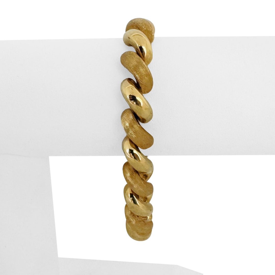 14k Yellow Gold 24g Polished and Brushed 10mm San Marco Link Bracelet Italy 7.5"