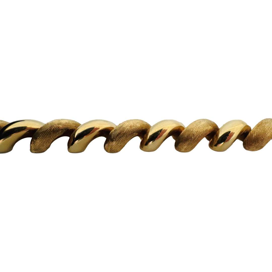 14k Yellow Gold 24g Polished and Brushed 10mm San Marco Link Bracelet Italy 7.5"
