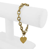 14k Yellow Gold 10g Hollow Cable Link Bracelet with Heart Charm 7.25"
