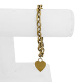 14k Yellow Gold 10g Hollow Cable Link Bracelet with Heart Charm 7.25"