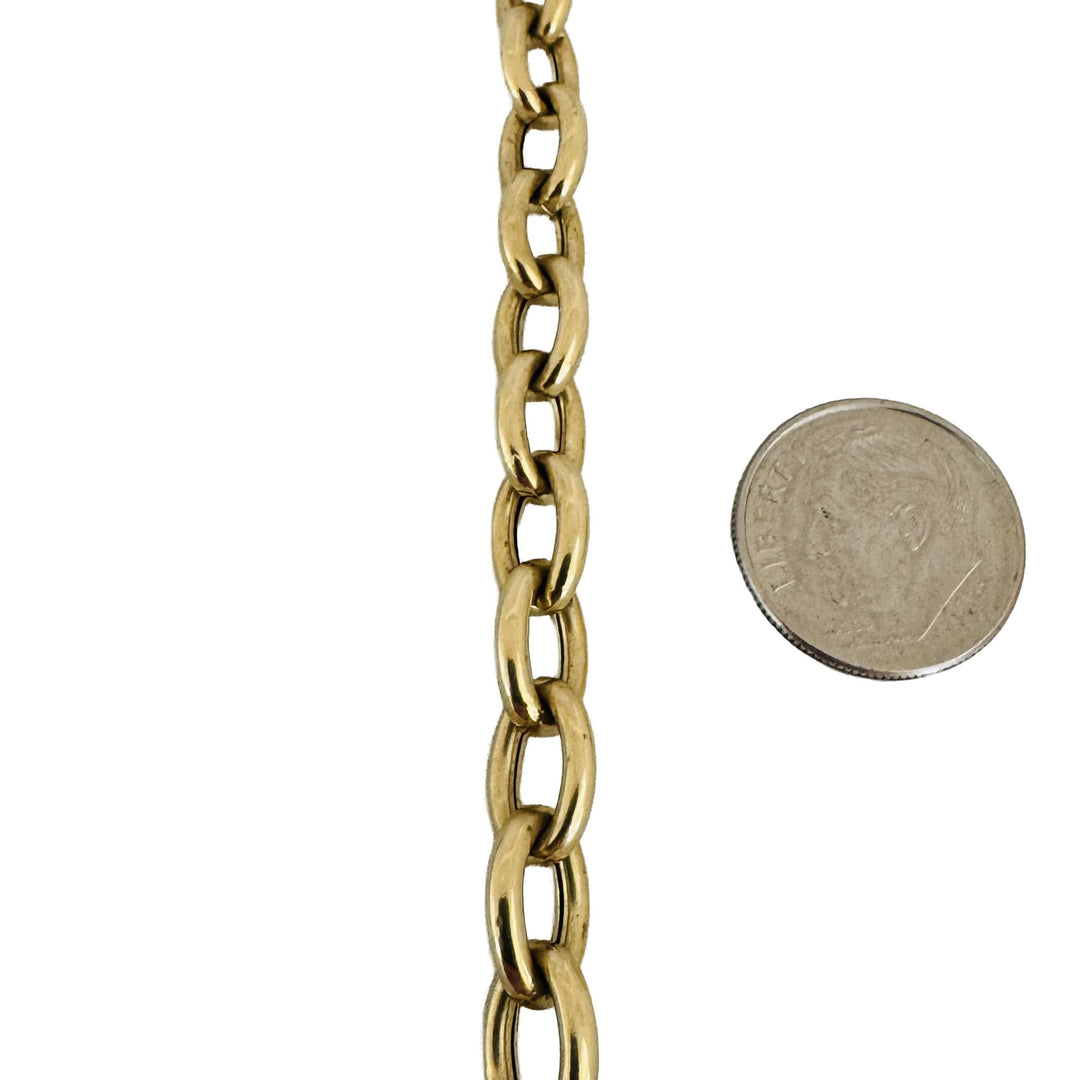 14k Yellow Gold 10g Hollow Cable Link Bracelet with Heart Charm 7.25"
