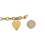 14k Yellow Gold 10g Hollow Cable Link Bracelet with Heart Charm 7.25"