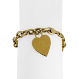 14k Yellow Gold 10g Hollow Cable Link Bracelet with Heart Charm 7.25"