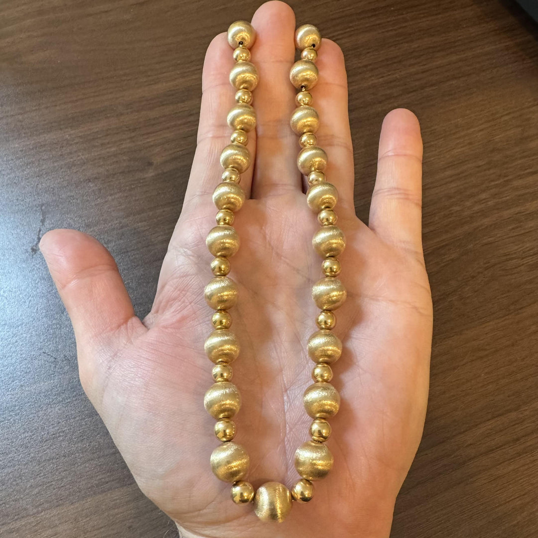 14k Yellow Gold 32.8g Brushed and Polished Ball Bead Link Necklace 16"