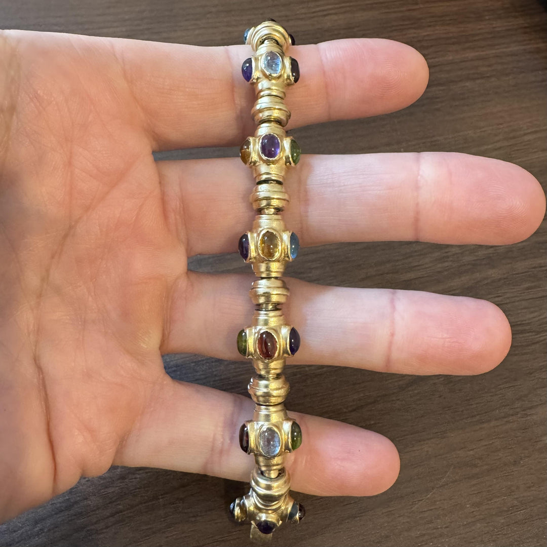 14k Yellow Gold and Multi Cabochon Gemstone 42 Heavy Fancy Link Bracelet 7"