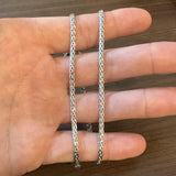 14k White Gold 5.3g Hollow Light 3.5mm Flattened Wheat Link Necklace Italy 18"
