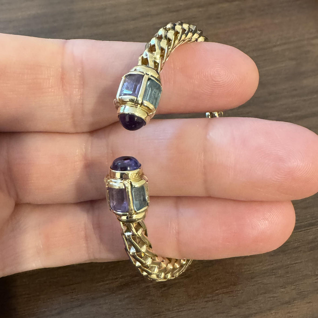 14k Yellow Gold 19.2g Flex Amethyst and Topaz Cuff Bracelet 6.5"