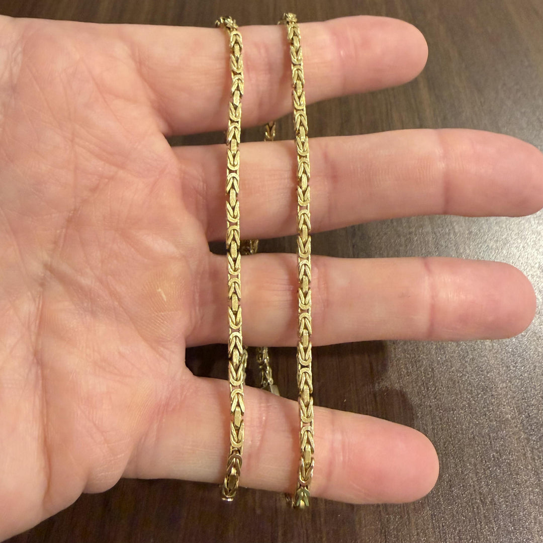 14k Yellow Gold 25g Solid Heavy 2.5mm Squared Byzantine Link Necklace Italy 20"