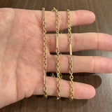 14k Yellow Gold 27g Vintage Solid Long Cable and Bar Link Chain Necklace 28"