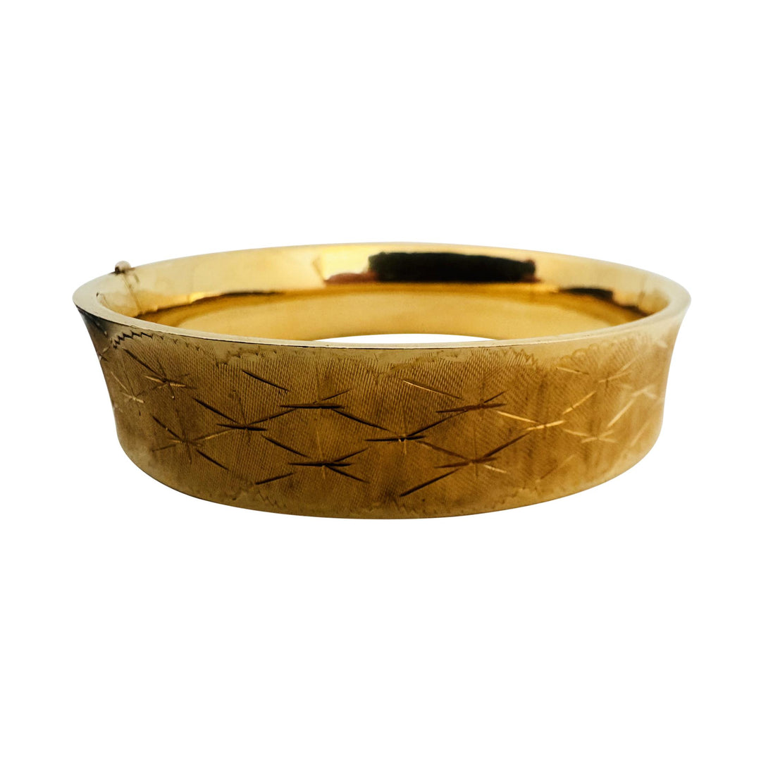 14k Yellow Gold 21.7g Ladies Vintage Concave Satin Finish Bangle Bracelet 7"