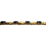 14k Yellow Gold Blue Sapphire and Diamond Ladies Link Bracelet 6.5"