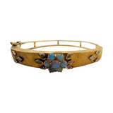 14k Yellow Gold Opal and Diamond Vintage Satin Finish Bangle Bracelet 6.25"