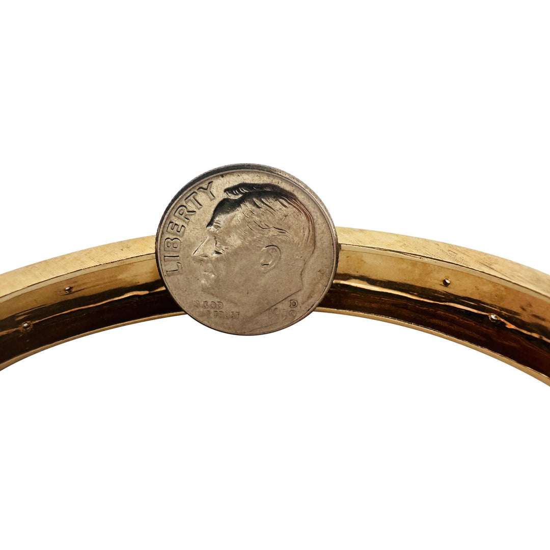 14k Yellow Gold Opal and Diamond Vintage Satin Finish Bangle Bracelet 6.25"