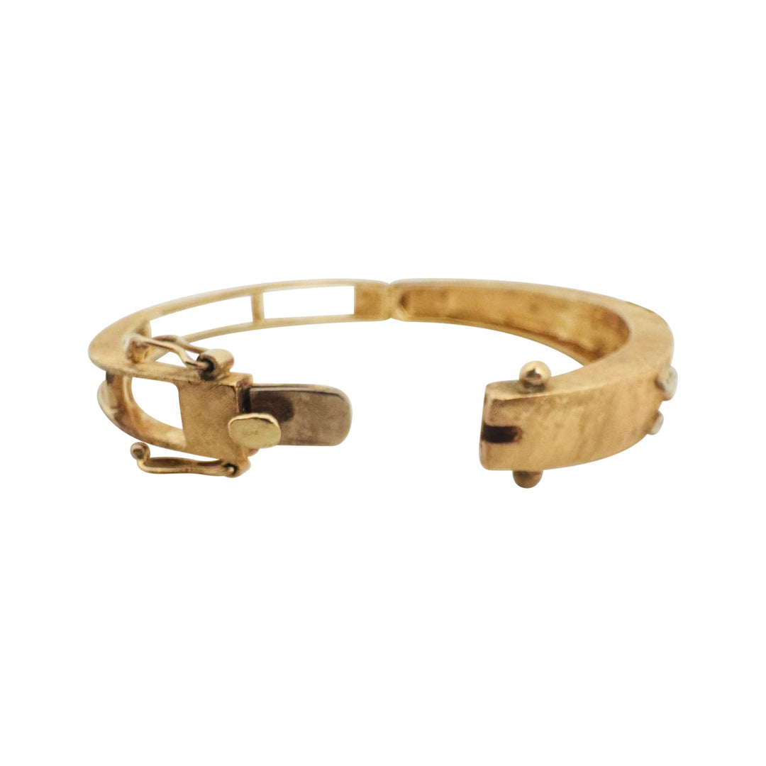 14k Yellow Gold Opal and Diamond Vintage Satin Finish Bangle Bracelet 6.25"
