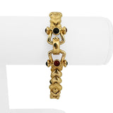 14k Yellow Gold 21g Fancy Link Cabochon Garnet and Onyx Bracelet Italy 7.25"