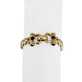 14k Yellow Gold 21g Fancy Link Cabochon Garnet and Onyx Bracelet Italy 7.25"