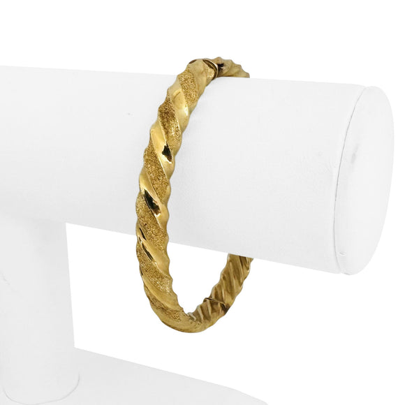 14k Yellow Gold 12g Textured and Polished Twisted Bangle Bracelet