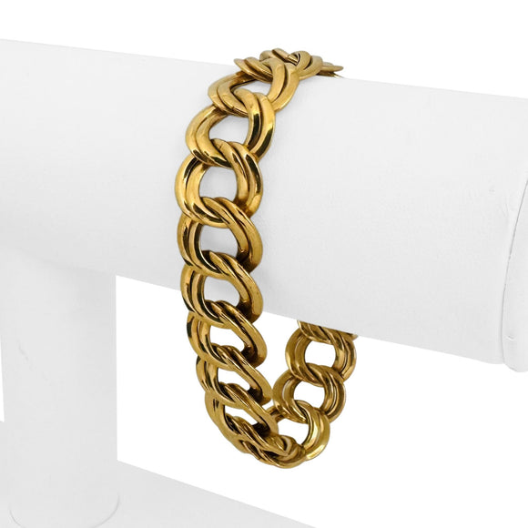 14k Yellow Gold 12.5g Hollow Ladies 15mm Double Curb Link Bracelet Italy 7.25