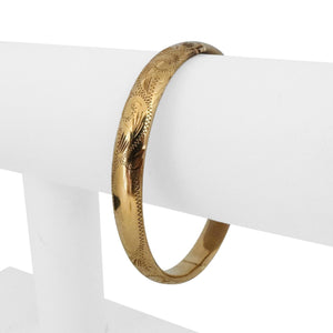 14k Yellow Gold 13.5g Vintage Ladies Polished Floral Bangle Bracelet 7"