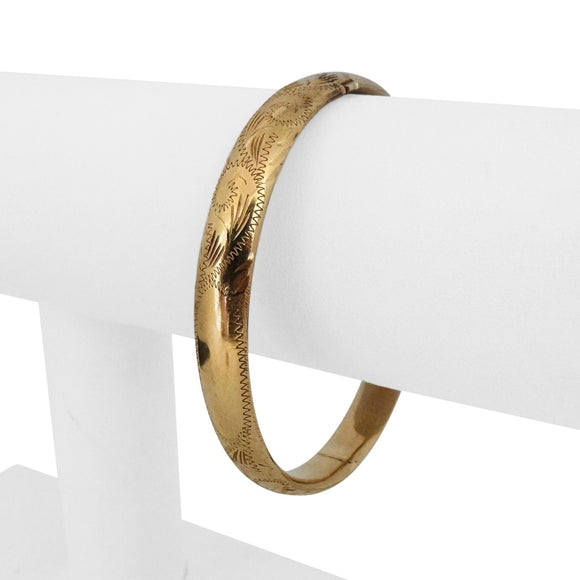 14k Yellow Gold 13.5g Vintage Ladies Polished Floral Bangle Bracelet 7