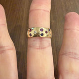 14k Yellow Gold Multi Gemstone and Diamond Solid Band Ring Size 9.5