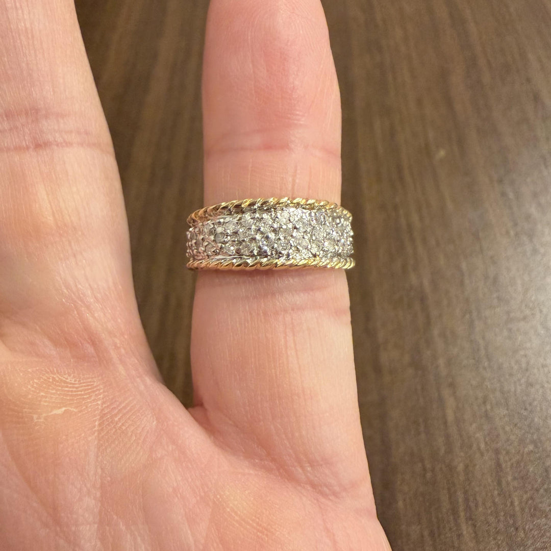 14k Yellow and White Gold 0.35cttw Pave Diamond Vintage Ladies Band Ring Size 7