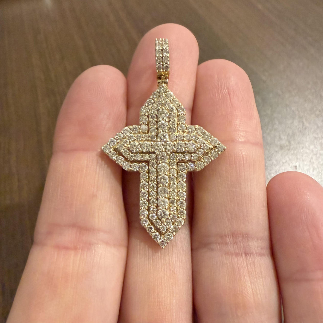 14k Yellow Gold and 2.50cttw Diamond Cross Pendant 2"