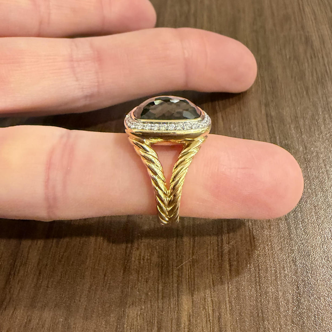 David Yurman Albion 18k Yellow Gold Prasiolite and Diamond Ring Size 7