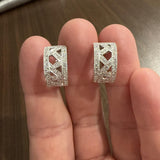 18k White Gold and 0.40cttw Diamond Vintage Filigree Huggie Earrings