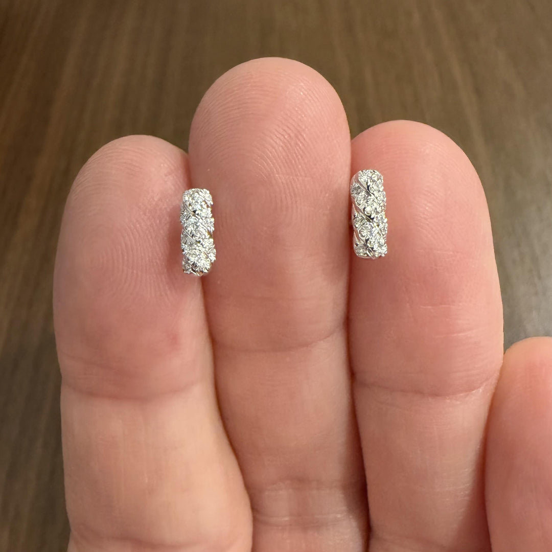 David Yurman Cable Collectibles 18k White Gold Diamond Bar Stud Earrings
