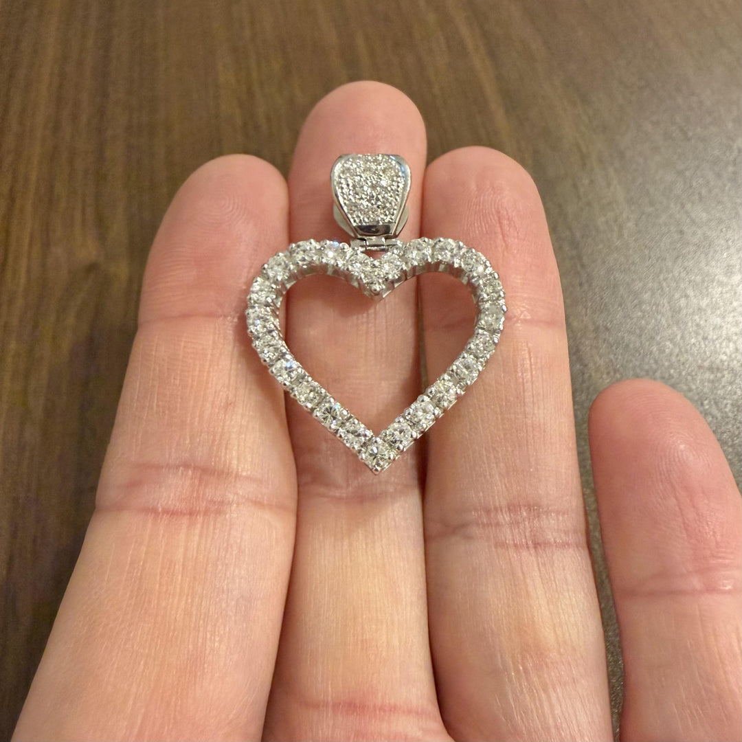 18k White Gold and 2.25cttw Diamond Large Heart Pendant 1.5"