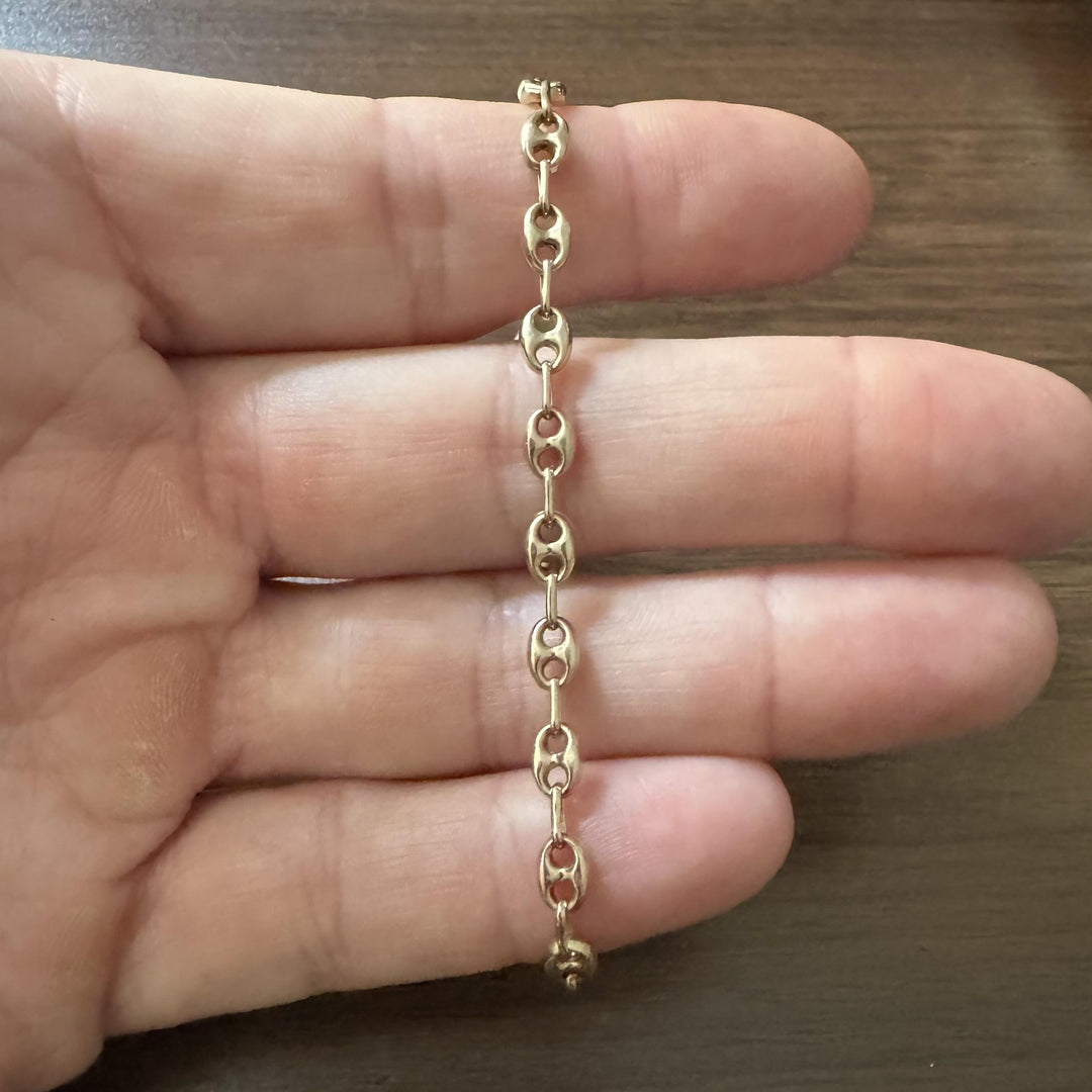 14k Yellow Gold 5g Hollow Light Puffy Mariner Link Bracelet Italy 8.5"