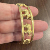 18k Yellow Gold 22g Ladies Elephant Motif 17mm Oval Bangle Bracelet Italy 6.75"