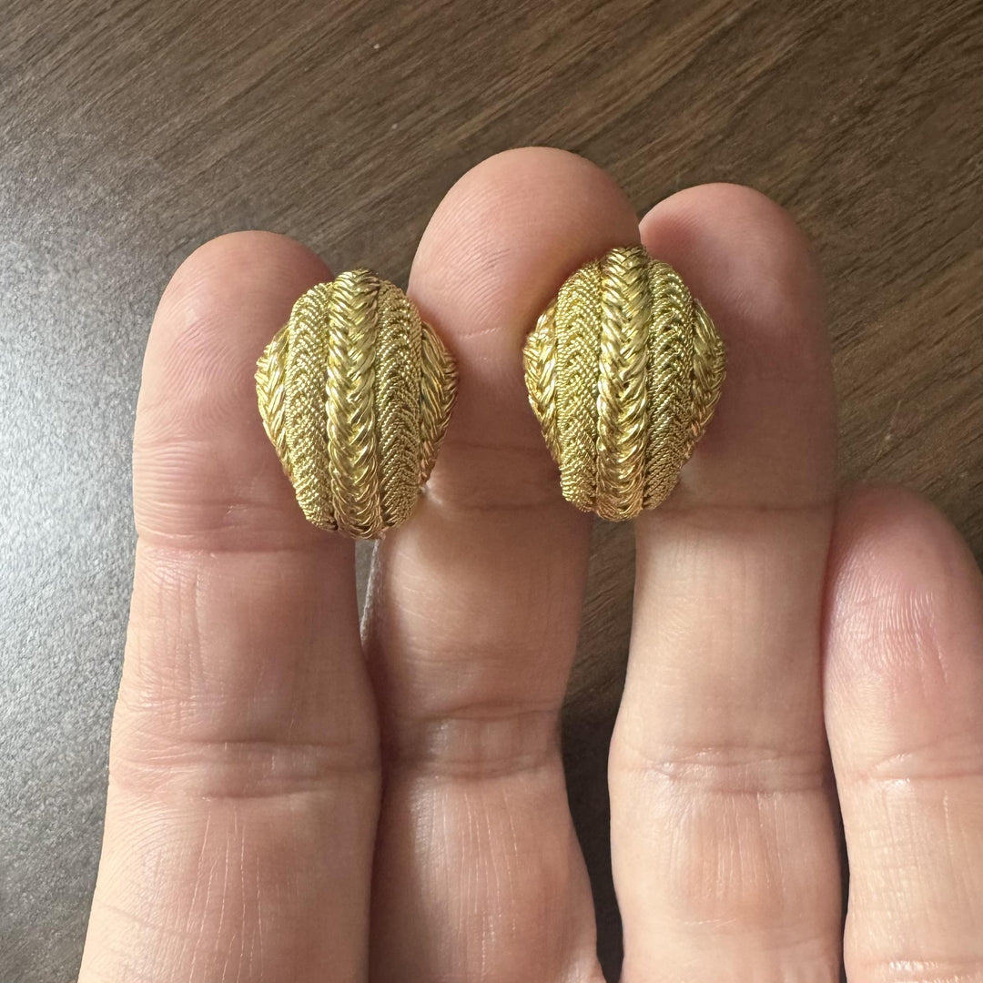 18k Yellow Gold 14.6g Solid Braided Textured Huggie Earrings Italy