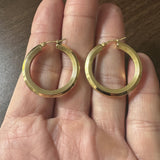 18k Yellow Gold 5.6g Ladies Hollow Ribbed Hoop Earrings 1.25"