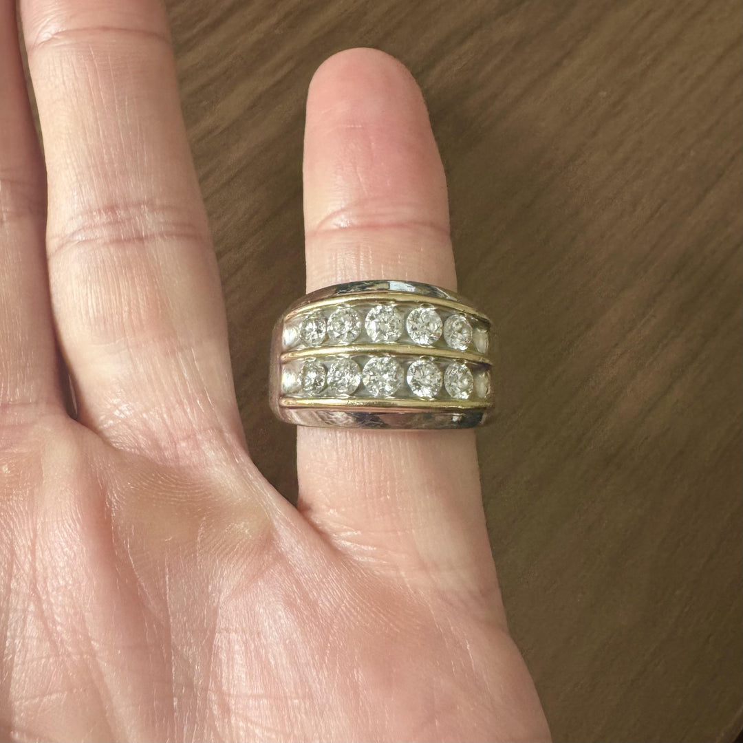 10k White and Yellow Gold 1.5cttw Diamond Men's Heavy Ring Size 10