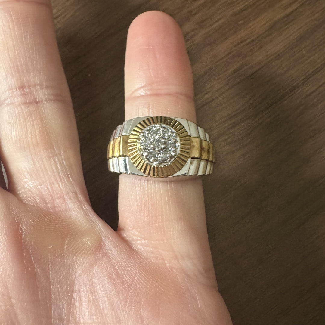 10k White and Yellow Gold Diamond Men's Watch Style Ring Size 10