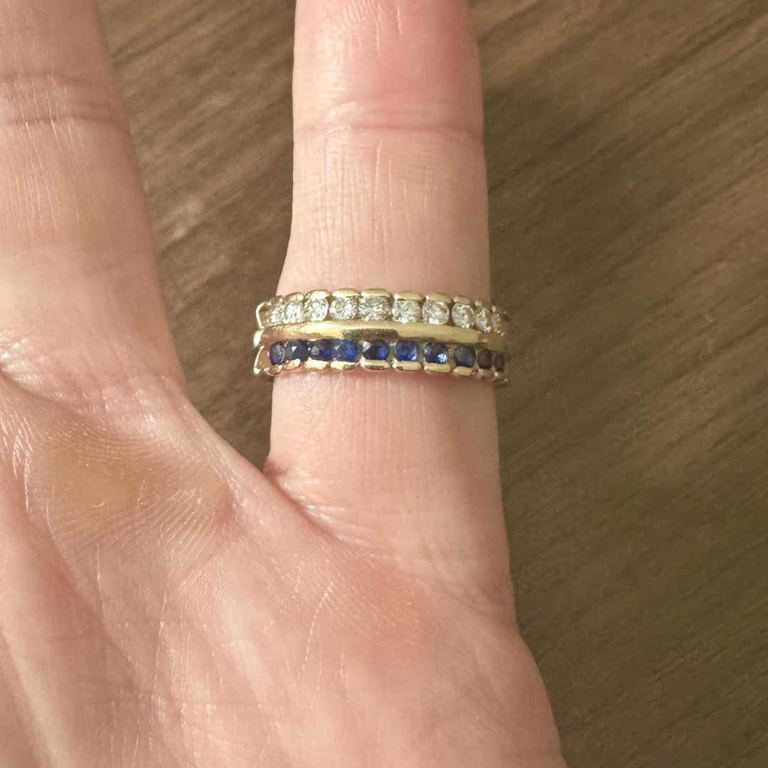 14k Yellow Gold Blue Sapphire and 0.50cttw Diamond Band Ring Size 9