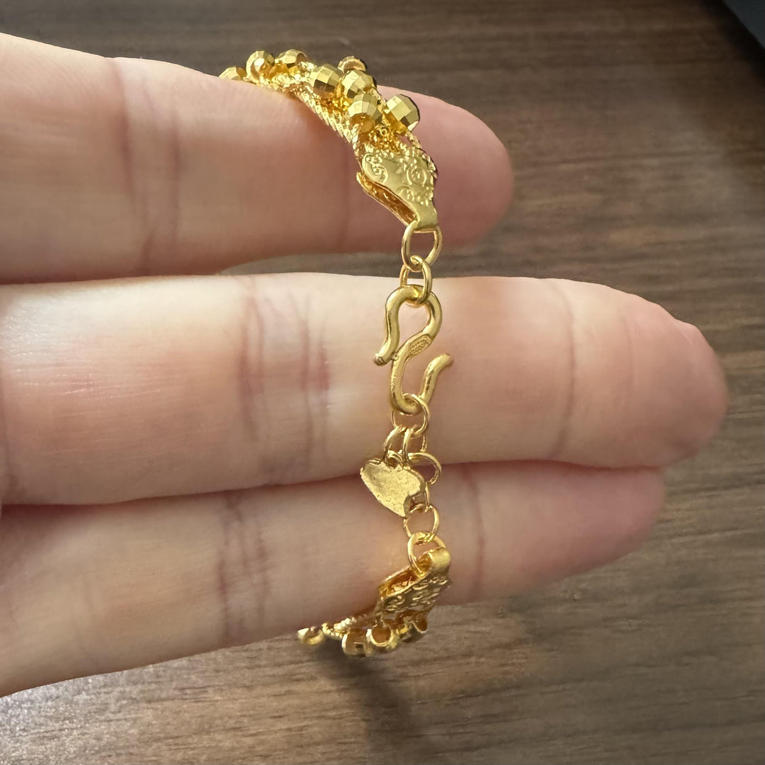 24k Pure Yellow Gold 27.2g Solid Diamond Cut Beaded Flex Cuff Bangle 7.25"